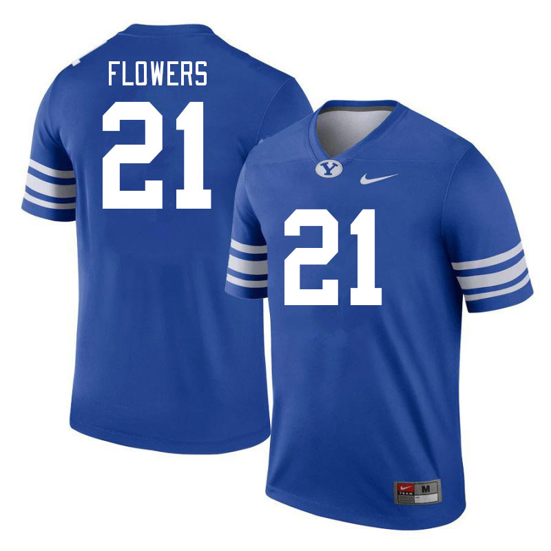 Men #21 Dylan Flowers BYU Cougars College Football Jerseys Stitched Sale-Royal - Click Image to Close